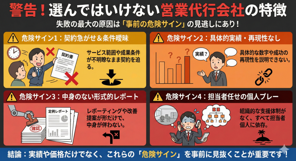 「こんな業者は選ばない！選んではいけない会社の特徴を紹介」図解